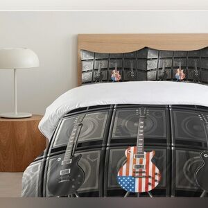 Ambesonne American Flag Guitar Queen Sized Duvet Cover Set